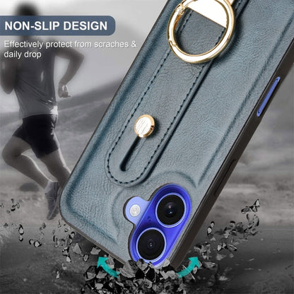 For iPhone 16 Wristband Leather Back Phone Case(Blue) by buy2fix