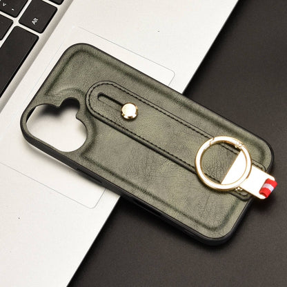 For iPhone 16 Wristband Leather Back Phone Case(Green) by buy2fix