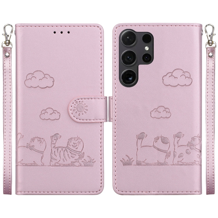For Samsung Galaxy S25 Ultra 5G Cute Cats RFID Leather Phone Case(Rose Gold) by buy2fix