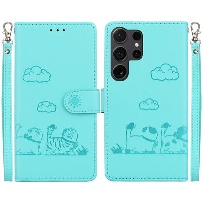 For Samsung Galaxy S25 Ultra 5G Cute Cats RFID Leather Phone Case(Green) by buy2fix