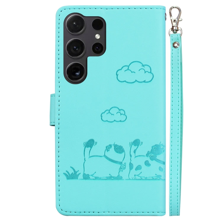 For Samsung Galaxy S25 Ultra 5G Cute Cats RFID Leather Phone Case(Green) by buy2fix