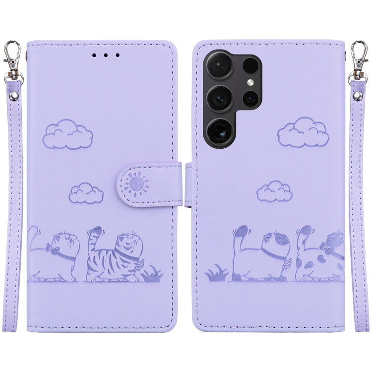 For Samsung Galaxy S25 Ultra 5G Cute Cats RFID Leather Phone Case(Purple) by buy2fix