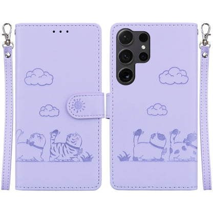 For Samsung Galaxy S25 Ultra 5G Cute Cats RFID Leather Phone Case(Purple) by buy2fix