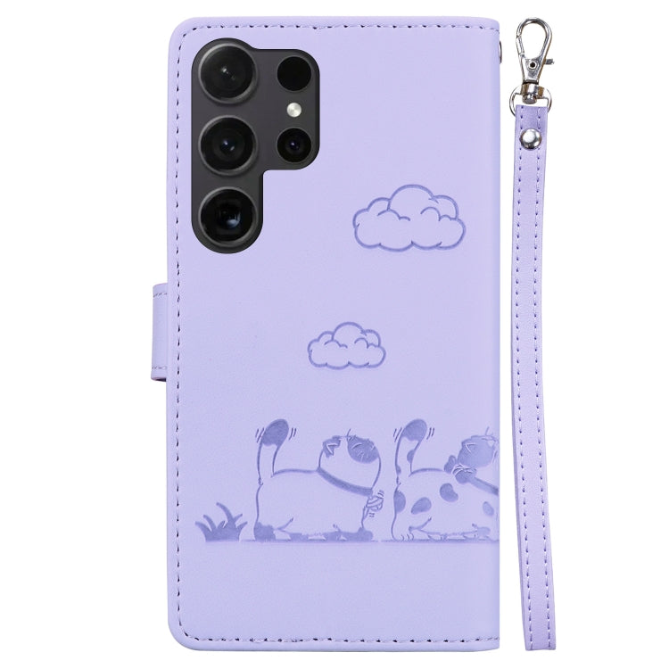 For Samsung Galaxy S25 Ultra 5G Cute Cats RFID Leather Phone Case(Purple) by buy2fix