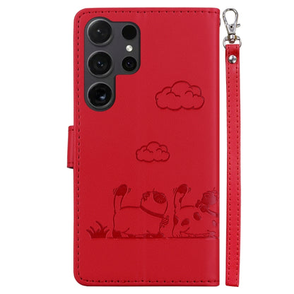 For Samsung Galaxy S25 Ultra 5G Cute Cats RFID Leather Phone Case(Red) by buy2fix