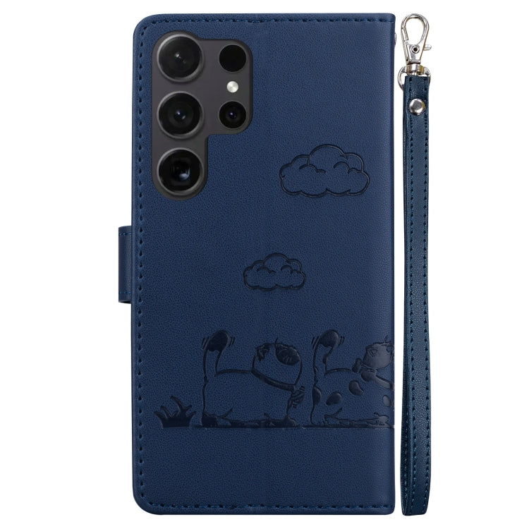 For Samsung Galaxy S25 Ultra 5G Cute Cats RFID Leather Phone Case(Blue) by buy2fix