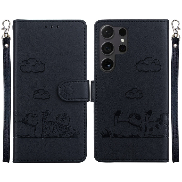 For Samsung Galaxy S25 Ultra 5G Cute Cats RFID Leather Phone Case(Black) by buy2fix