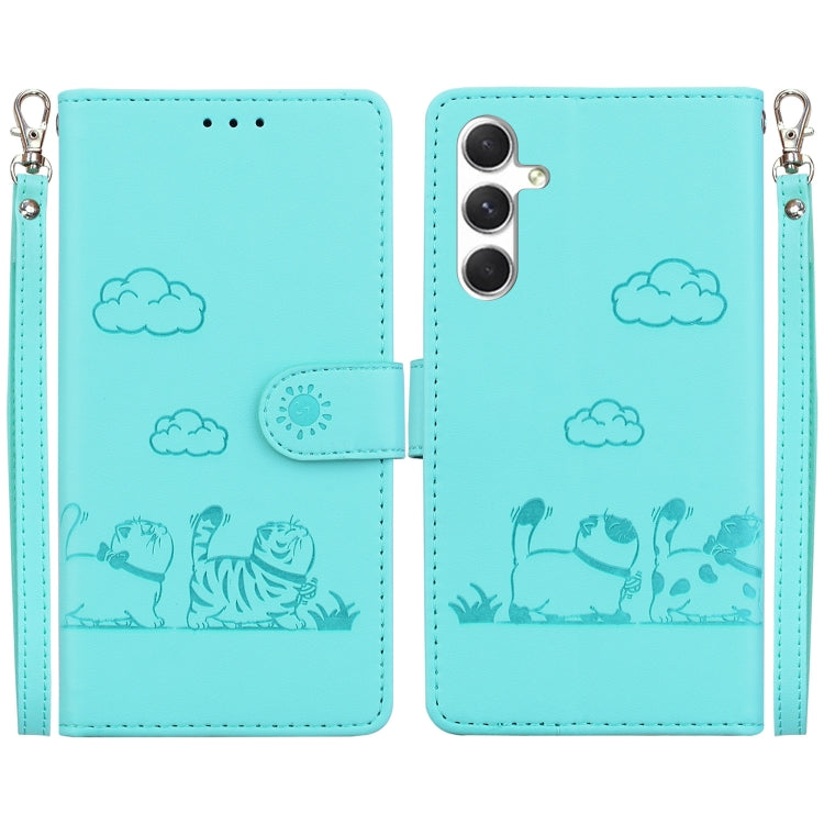 For Samsung Galaxy S25 5G Cute Cats RFID Leather Phone Case(Green) by buy2fix