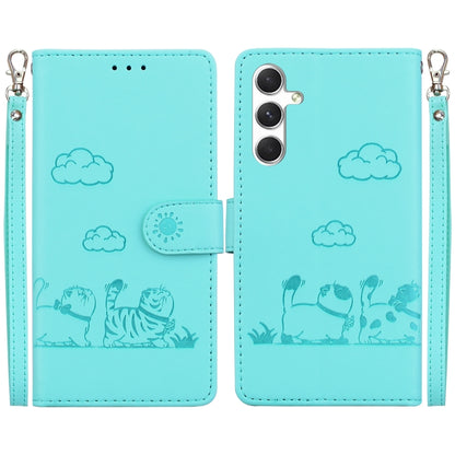 For Samsung Galaxy S25 5G Cute Cats RFID Leather Phone Case(Green) by buy2fix