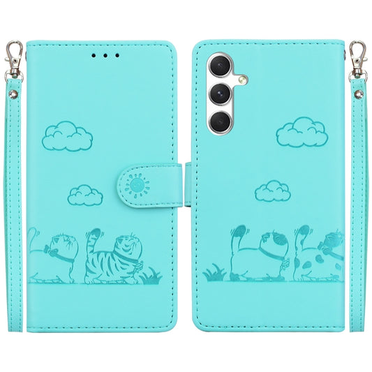 For Samsung Galaxy S25 5G Cute Cats RFID Leather Phone Case(Green) by buy2fix