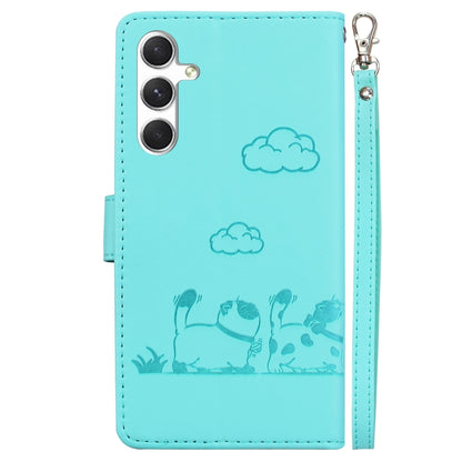 For Samsung Galaxy S25 5G Cute Cats RFID Leather Phone Case(Green) by buy2fix