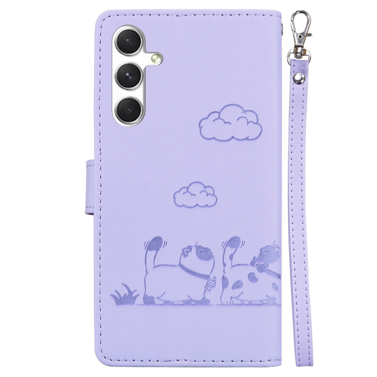 For Samsung Galaxy S25 5G Cute Cats RFID Leather Phone Case(Purple) by buy2fix
