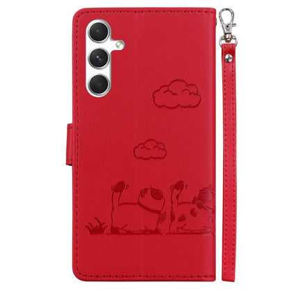 For Samsung Galaxy S25 5G Cute Cats RFID Leather Phone Case(Red) by buy2fix