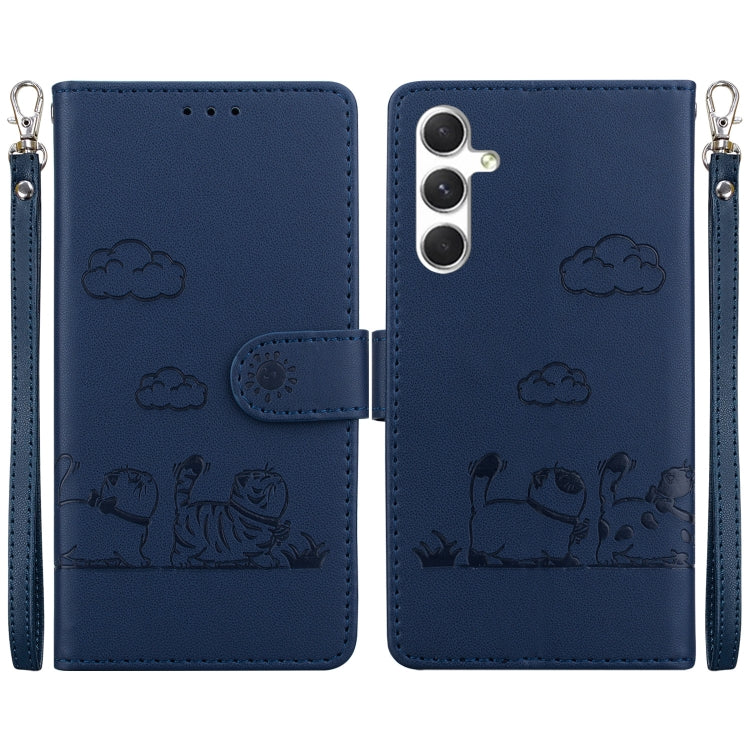 For Samsung Galaxy S25 5G Cute Cats RFID Leather Phone Case(Blue) by buy2fix