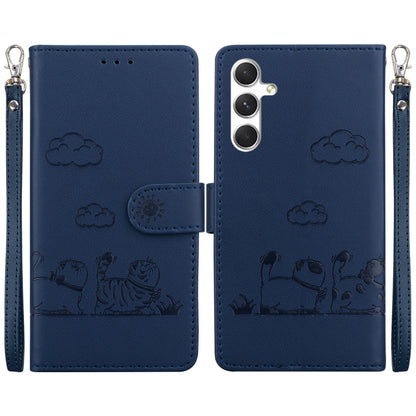 For Samsung Galaxy S25 5G Cute Cats RFID Leather Phone Case(Blue) by buy2fix