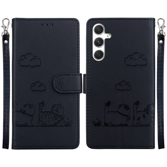 For Samsung Galaxy S25 5G Cute Cats RFID Leather Phone Case(Black) by buy2fix