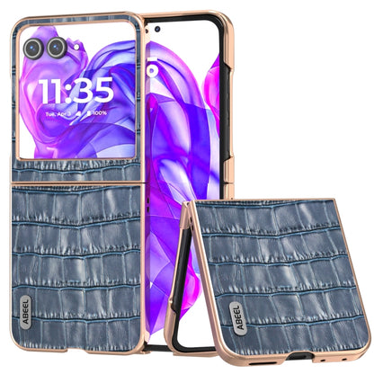 For Motorola Razr 50 ABEEL Electroplating Frame Crocodile Texture Genuine Leather Phone Case(Blue) by buy2fix