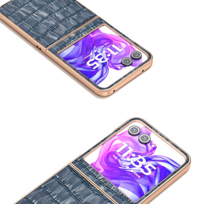 For Motorola Razr 50 ABEEL Electroplating Frame Crocodile Texture Genuine Leather Phone Case(Blue) by buy2fix