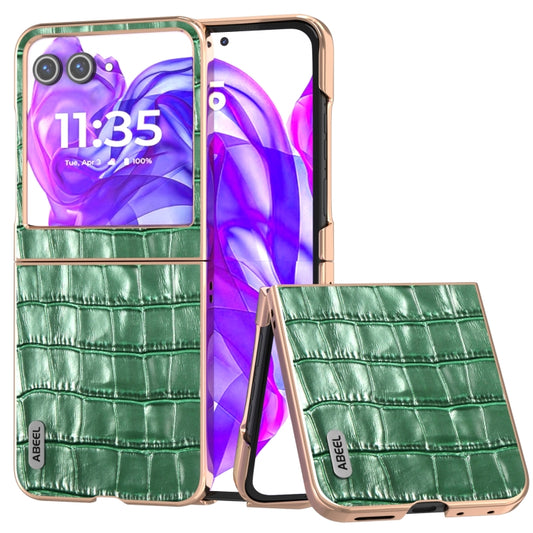 For Motorola Razr 50 ABEEL Electroplating Frame Crocodile Texture Genuine Leather Phone Case(Green) by buy2fix
