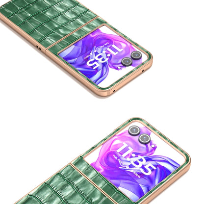 For Motorola Razr 50 ABEEL Electroplating Frame Crocodile Texture Genuine Leather Phone Case(Green) by buy2fix