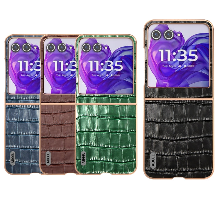 For Motorola Razr 50 ABEEL Electroplating Frame Crocodile Texture Genuine Leather Phone Case(Green) by buy2fix