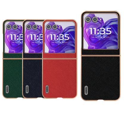 For Motorola Razr 50 ABEEL Electroplating Frame Cross Texture Genuine Leather Phone Case(Green) by buy2fix