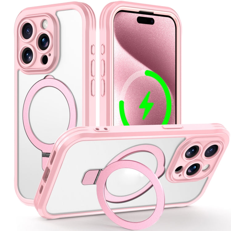 For iPhone 15 Pro Max Skin Feel MagSafe Holder 360 Full Body Phone Case(Pink) - iPhone 15 Pro Max Cases by buy2fix | Online Shopping UK | buy2fix