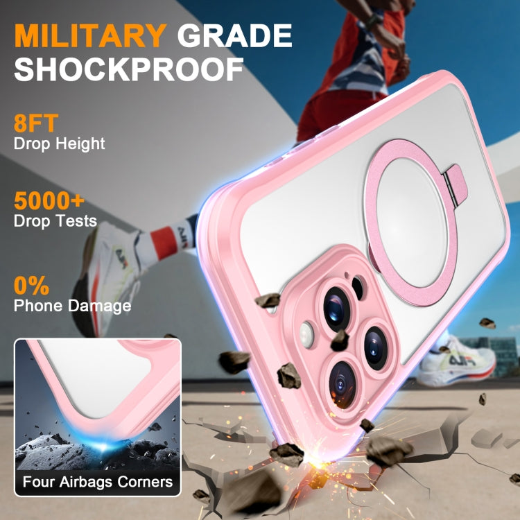 For iPhone 15 Pro Max Skin Feel MagSafe Holder 360 Full Body Phone Case(Pink) - iPhone 15 Pro Max Cases by buy2fix | Online Shopping UK | buy2fix
