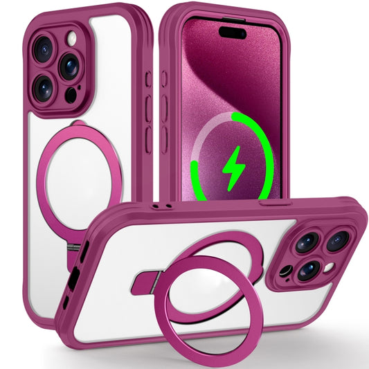 For iPhone 15 Pro Max Skin Feel MagSafe Holder 360 Full Body Phone Case(Rose Red) - iPhone 15 Pro Max Cases by buy2fix | Online Shopping UK | buy2fix