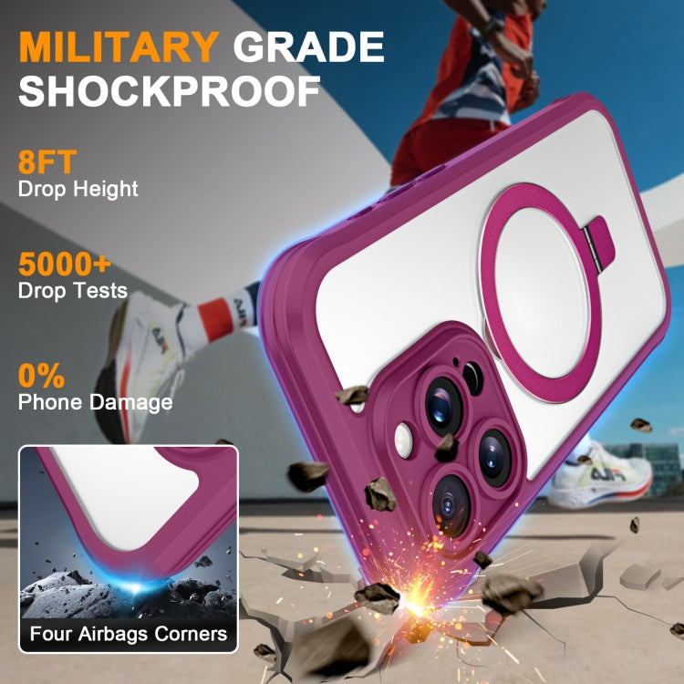 For iPhone 15 Pro Max Skin Feel MagSafe Holder 360 Full Body Phone Case(Rose Red) - iPhone 15 Pro Max Cases by buy2fix | Online Shopping UK | buy2fix