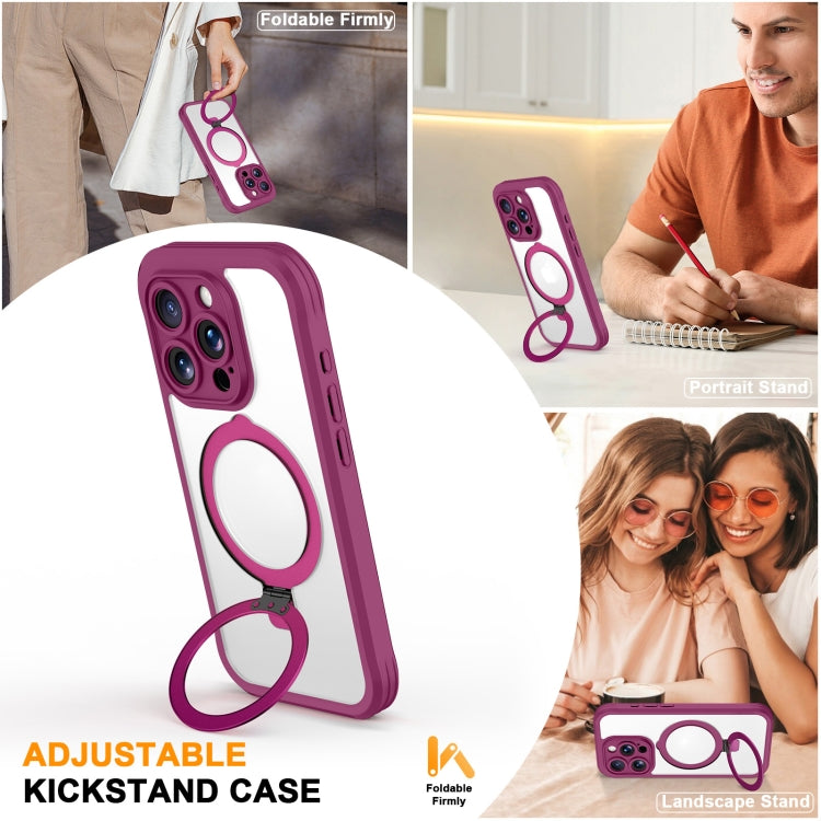 For iPhone 15 Pro Max Skin Feel MagSafe Holder 360 Full Body Phone Case(Rose Red) - iPhone 15 Pro Max Cases by buy2fix | Online Shopping UK | buy2fix