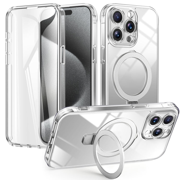 For iPhone 15 Pro Max Skin Feel MagSafe Holder 360 Full Body Phone Case(Transparent) - iPhone 15 Pro Max Cases by buy2fix | Online Shopping UK | buy2fix
