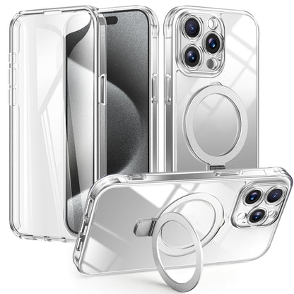 For iPhone 15 Pro Max Skin Feel MagSafe Holder 360 Full Body Phone Case(Transparent) - iPhone 15 Pro Max Cases by buy2fix | Online Shopping UK | buy2fix