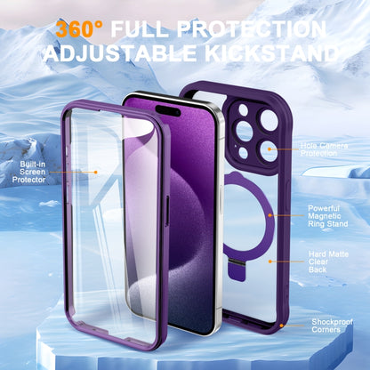 For iPhone 15 Pro Max Skin Feel MagSafe Holder 360 Full Body Phone Case(Dark Purple) - iPhone 15 Pro Max Cases by buy2fix | Online Shopping UK | buy2fix