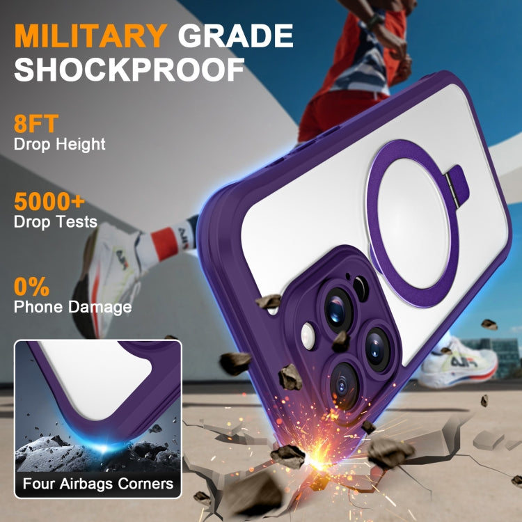 For iPhone 15 Pro Skin Feel MagSafe Holder 360 Full Body Phone Case(Dark Purple) - iPhone 15 Pro Cases by buy2fix | Online Shopping UK | buy2fix