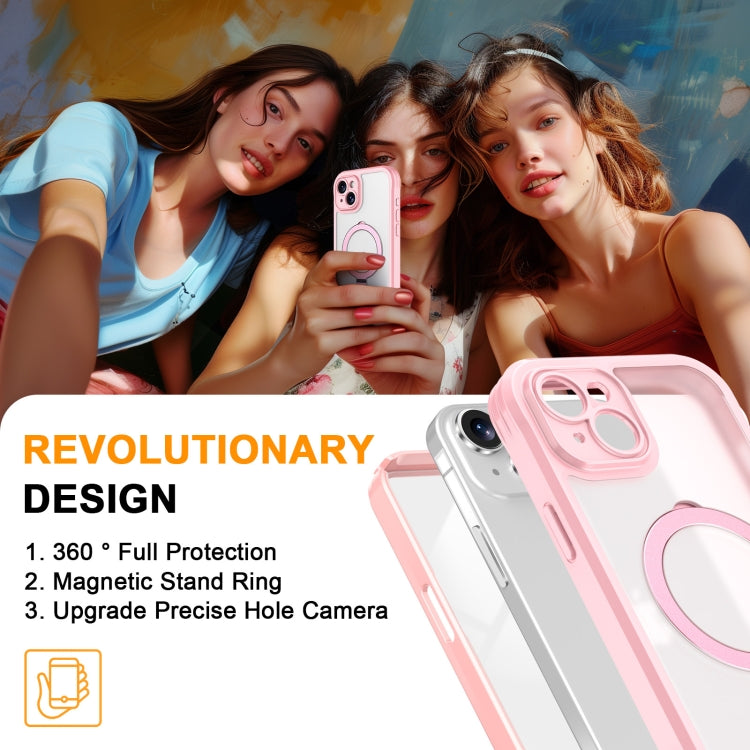 For iPhone 15 Skin Feel MagSafe Holder 360 Full Body Phone Case(Pink) - iPhone 15 Cases by buy2fix | Online Shopping UK | buy2fix