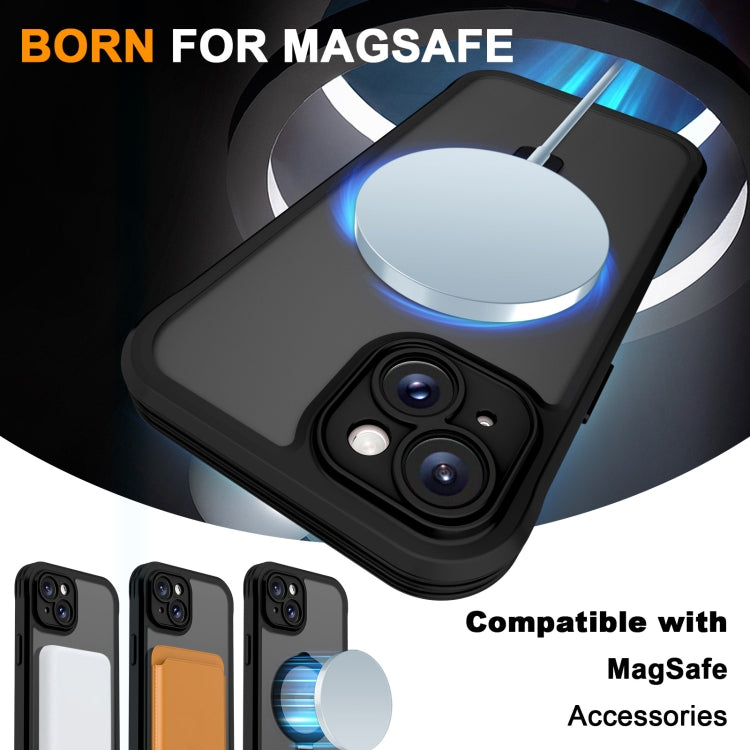 For iPhone 15 Skin Feel MagSafe Holder 360 Full Body Phone Case(Black) - iPhone 15 Cases by buy2fix | Online Shopping UK | buy2fix