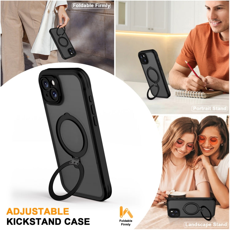 For iPhone 15 Skin Feel MagSafe Holder 360 Full Body Phone Case(Black) - iPhone 15 Cases by buy2fix | Online Shopping UK | buy2fix
