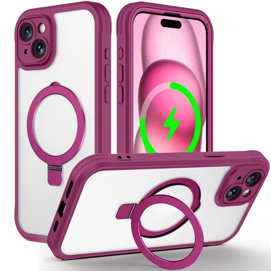 For iPhone 15 Skin Feel MagSafe Holder 360 Full Body Phone Case(Rose Red) - iPhone 15 Cases by buy2fix | Online Shopping UK | buy2fix