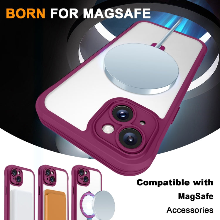 For iPhone 15 Skin Feel MagSafe Holder 360 Full Body Phone Case(Rose Red) - iPhone 15 Cases by buy2fix | Online Shopping UK | buy2fix