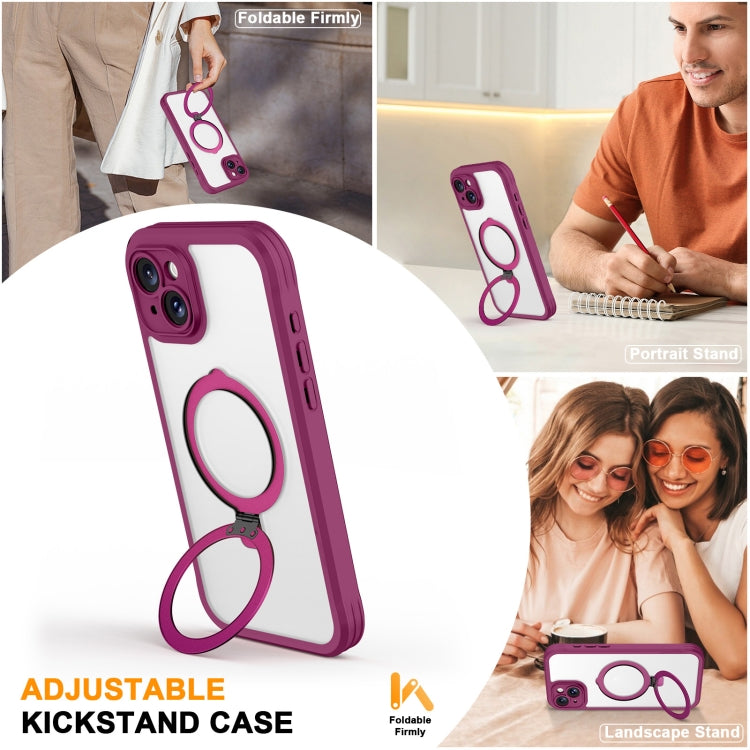 For iPhone 15 Skin Feel MagSafe Holder 360 Full Body Phone Case(Rose Red) - iPhone 15 Cases by buy2fix | Online Shopping UK | buy2fix