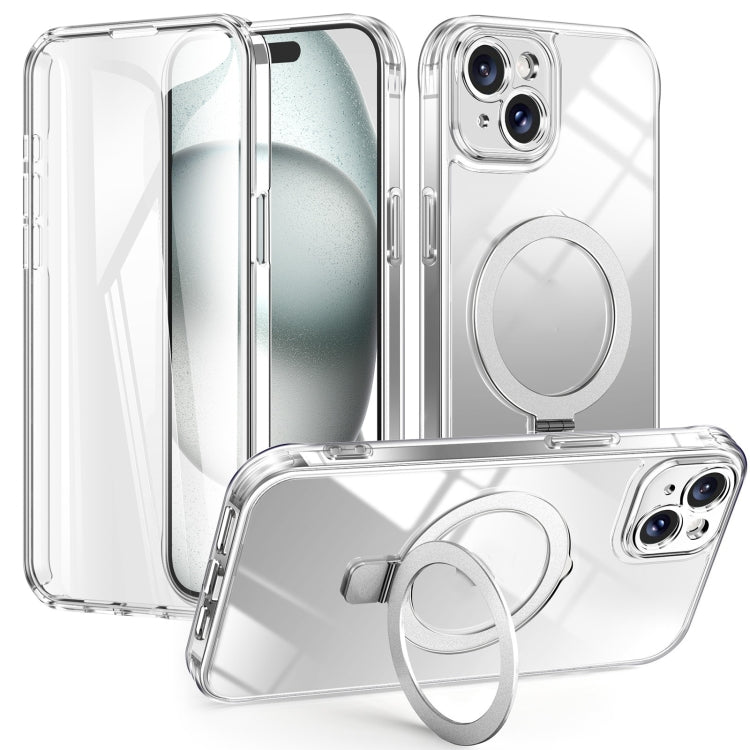 For iPhone 15 Skin Feel MagSafe Holder 360 Full Body Phone Case(Transparent) - iPhone 15 Cases by buy2fix | Online Shopping UK | buy2fix