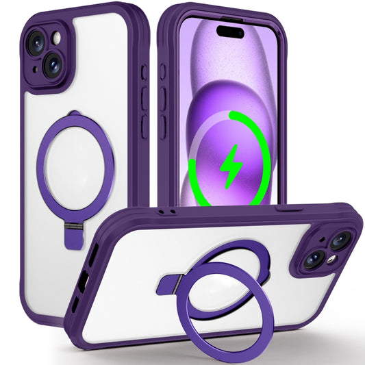 For iPhone 15 Skin Feel MagSafe Holder 360 Full Body Phone Case(Dark Purple) - iPhone 15 Cases by buy2fix | Online Shopping UK | buy2fix