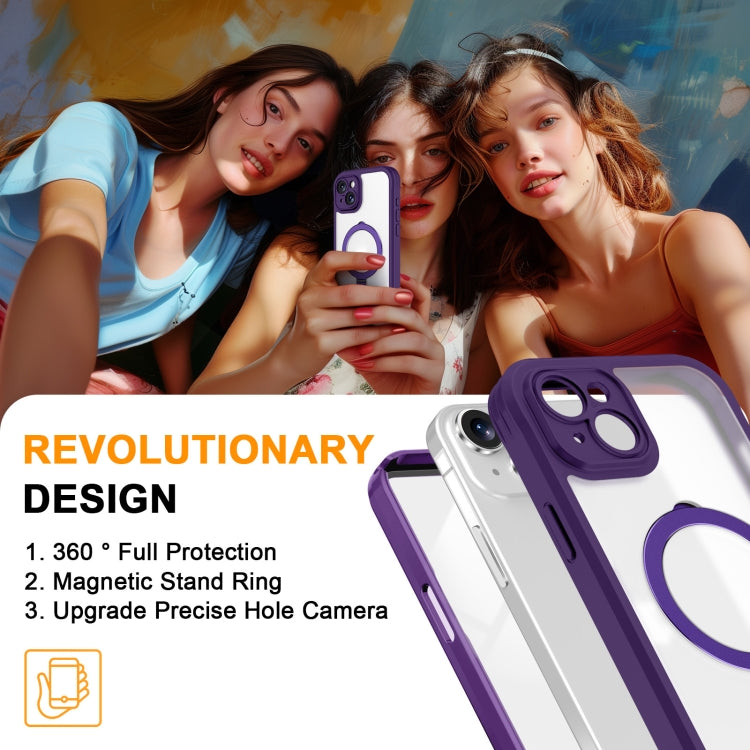 For iPhone 15 Skin Feel MagSafe Holder 360 Full Body Phone Case(Dark Purple) - iPhone 15 Cases by buy2fix | Online Shopping UK | buy2fix