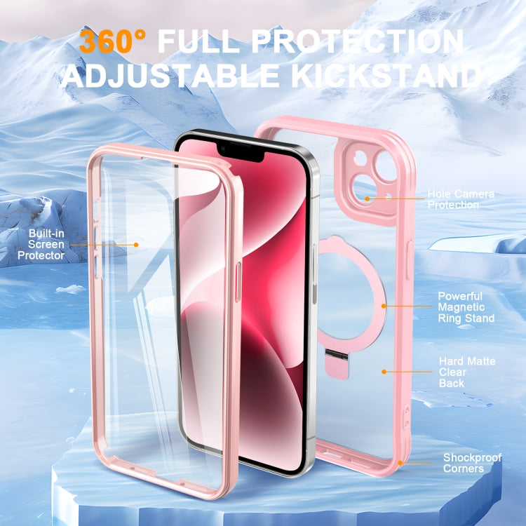 For iPhone 14 / 13 Skin Feel MagSafe Holder 360 Full Body Phone Case(Pink) - iPhone 14 Cases by buy2fix | Online Shopping UK | buy2fix