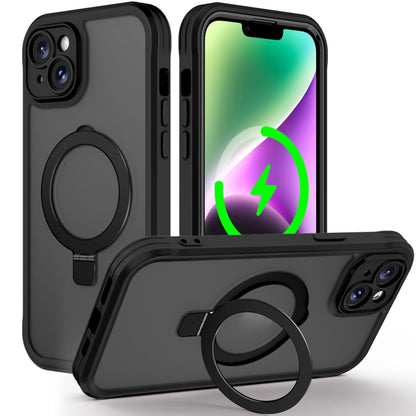 For iPhone 14 / 13 Skin Feel MagSafe Holder 360 Full Body Phone Case(Black) - iPhone 14 Cases by buy2fix | Online Shopping UK | buy2fix