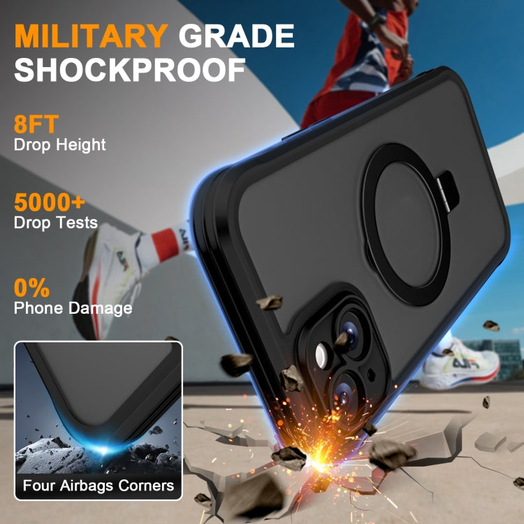 For iPhone 14 / 13 Skin Feel MagSafe Holder 360 Full Body Phone Case(Black) - iPhone 14 Cases by buy2fix | Online Shopping UK | buy2fix