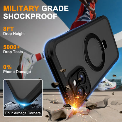 For iPhone 14 / 13 Skin Feel MagSafe Holder 360 Full Body Phone Case(Black) - iPhone 14 Cases by buy2fix | Online Shopping UK | buy2fix