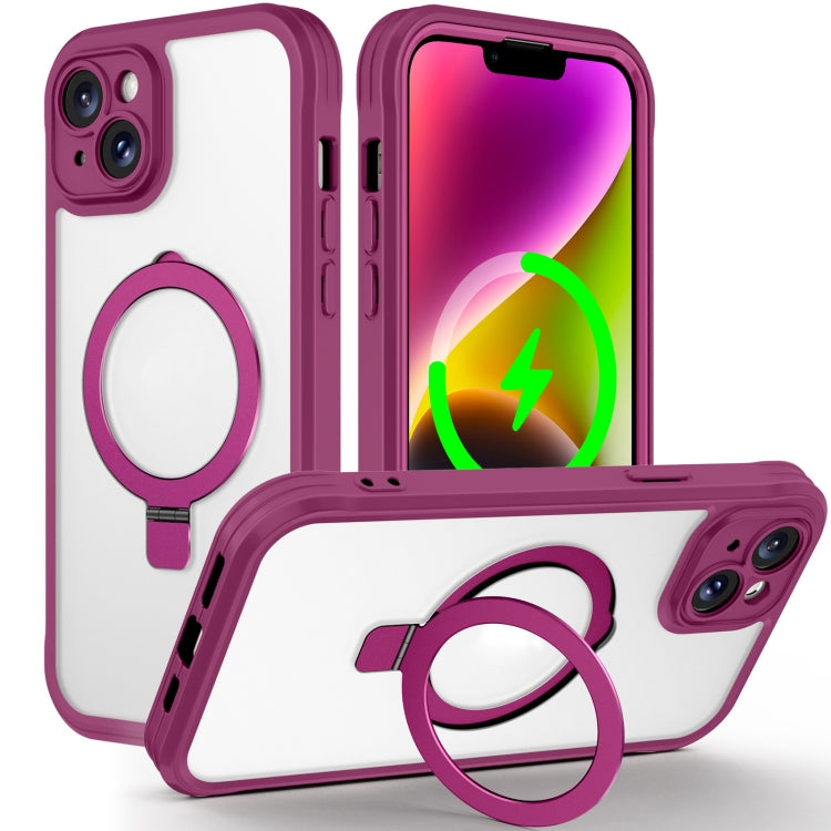 For iPhone 14 / 13 Skin Feel MagSafe Holder 360 Full Body Phone Case(Rose Red) - iPhone 14 Cases by buy2fix | Online Shopping UK | buy2fix