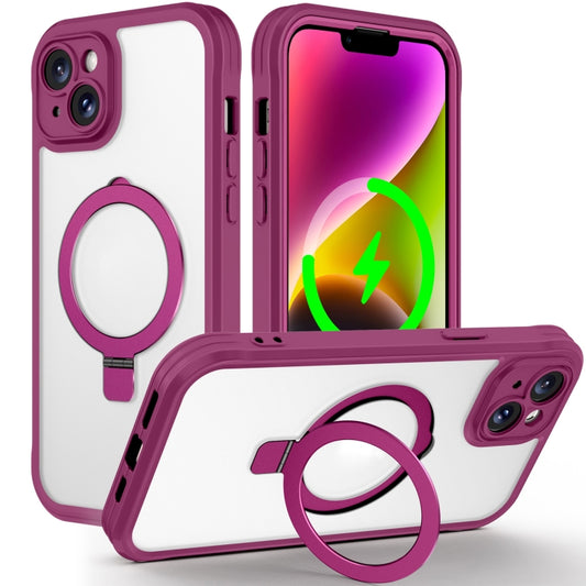 For iPhone 14 / 13 Skin Feel MagSafe Holder 360 Full Body Phone Case(Rose Red) - iPhone 14 Cases by buy2fix | Online Shopping UK | buy2fix